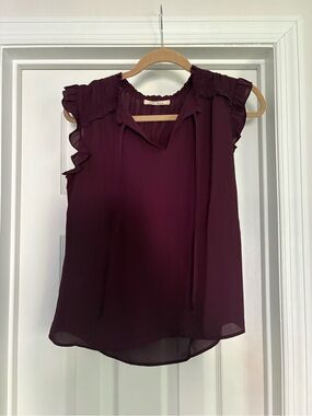 Sleeveless Ruffle Mock-Neck Top in Deep Plum